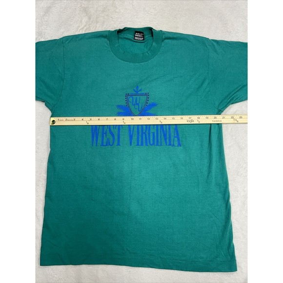 Vrg 90s Screen Stars Teal West Virginia Graphic T-Shirt Single Stitch Size Large - Picture 7 of 9
